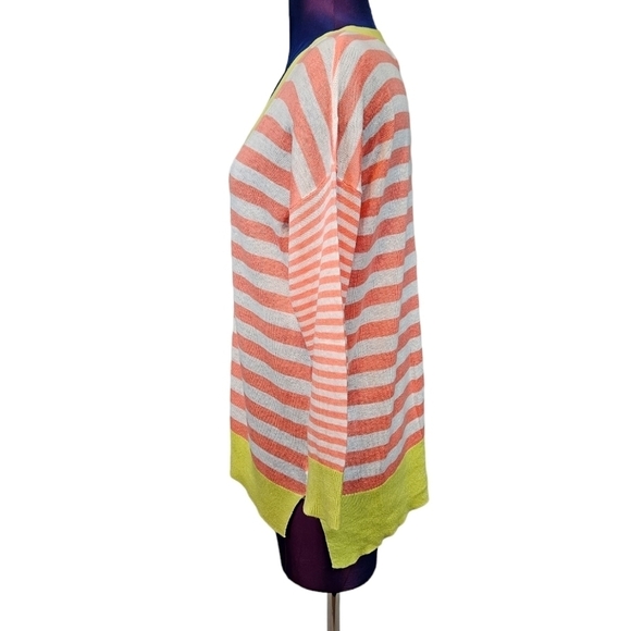 JCP White & Salmon Striped Linen Blend Button Front Cardigan Size Small - Picture 4 of 9